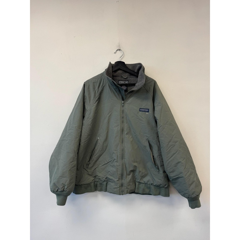 VTG Lands' End Jacket Mens Large Green Nylon Fleece Lined Bomber Insulated Zip